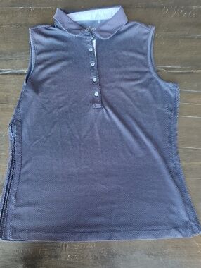 (M) nivo Sport Sleeveless Polo Tank Top in Navy Microdot Golf Vacation Pleated